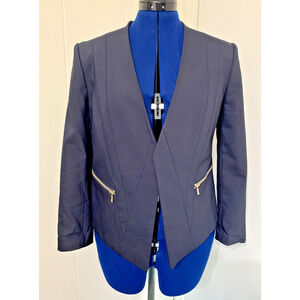 Ann Taylor Black Zip Pockets Cotton Open Blazer Size 10 Career Capsule Classic